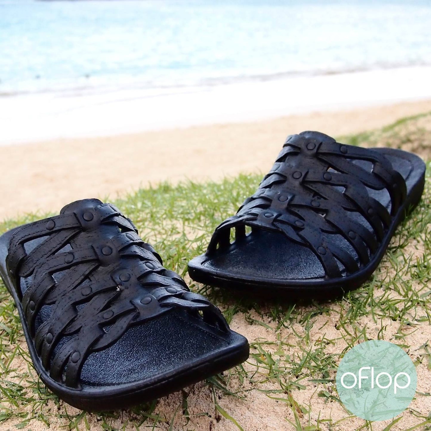 Black Tia Slides -- Pali Hawaii Hawaiian Jesus Sandals – oFlop